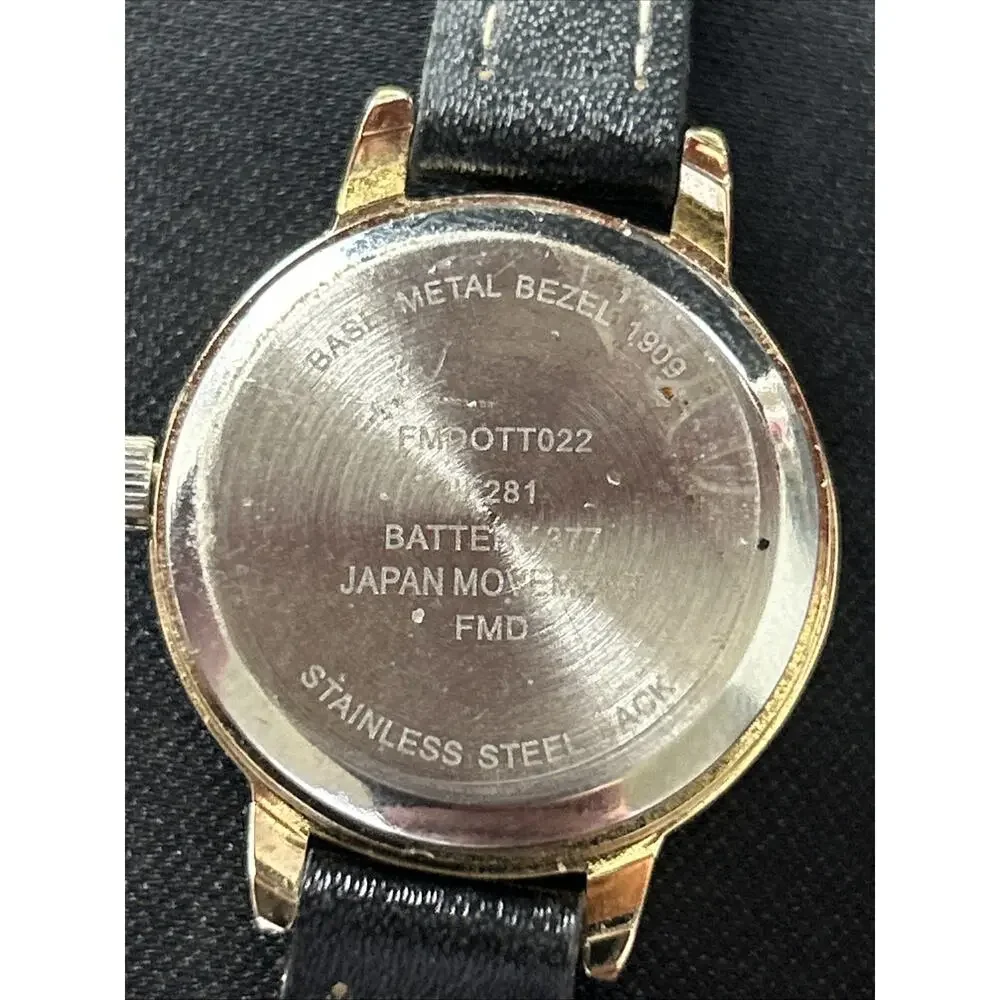 Gold Tone Silver Dial Black Band Women’s Quartz Watch